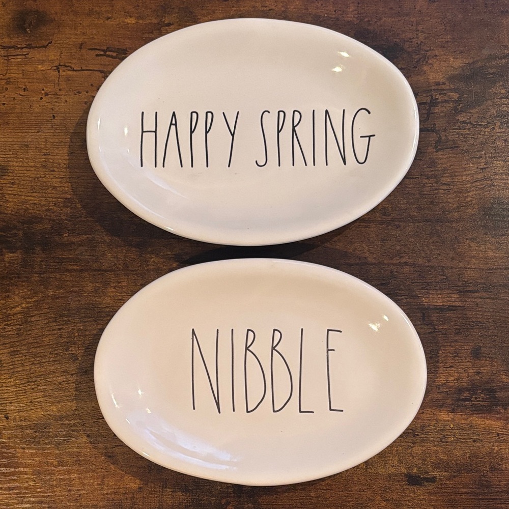 Rae Dunn Cream Oval Plates - Happy Spring & Nibble
